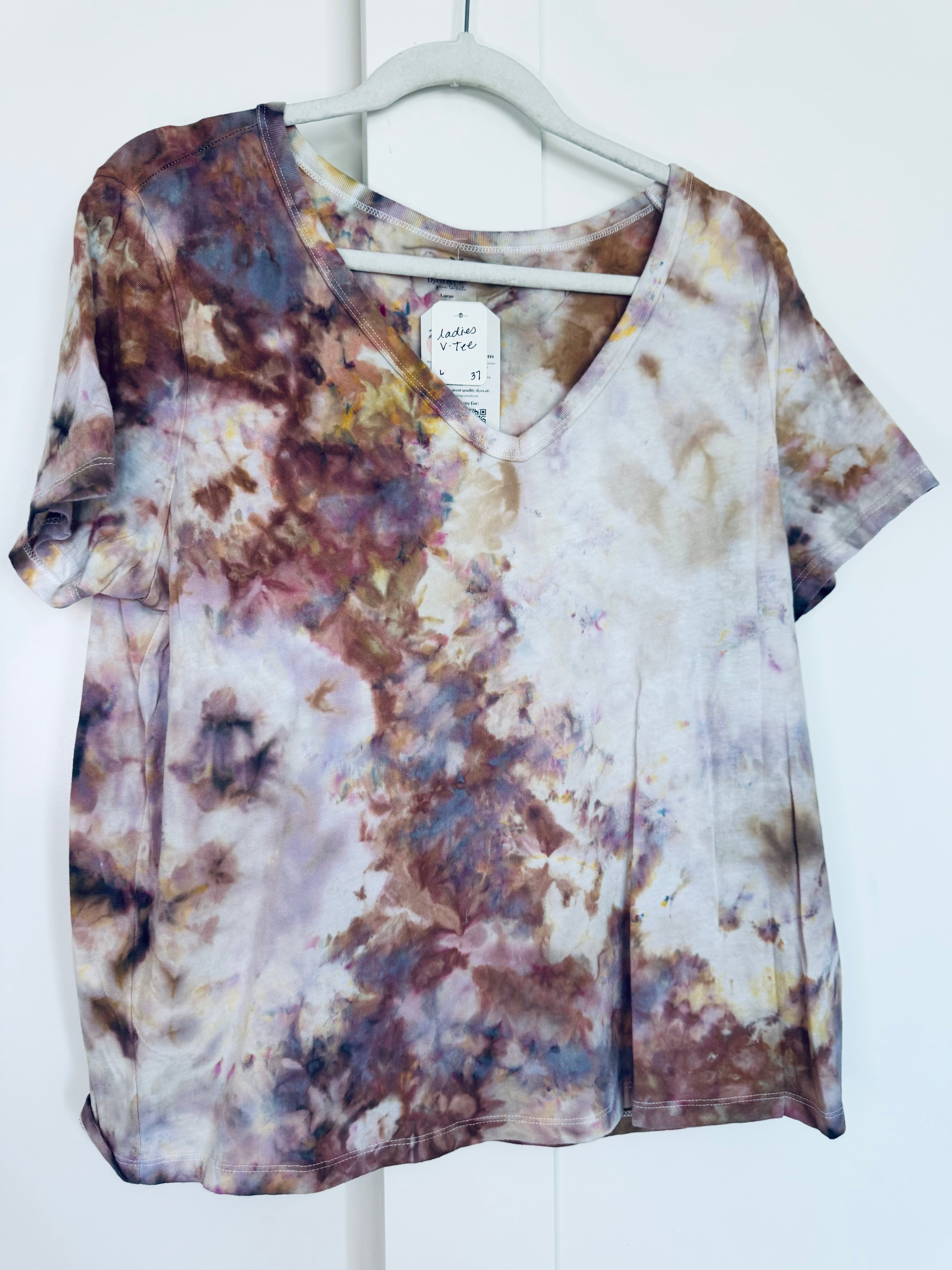 Large Ice Dye Vintage Soft V-Neck Ladies Tee