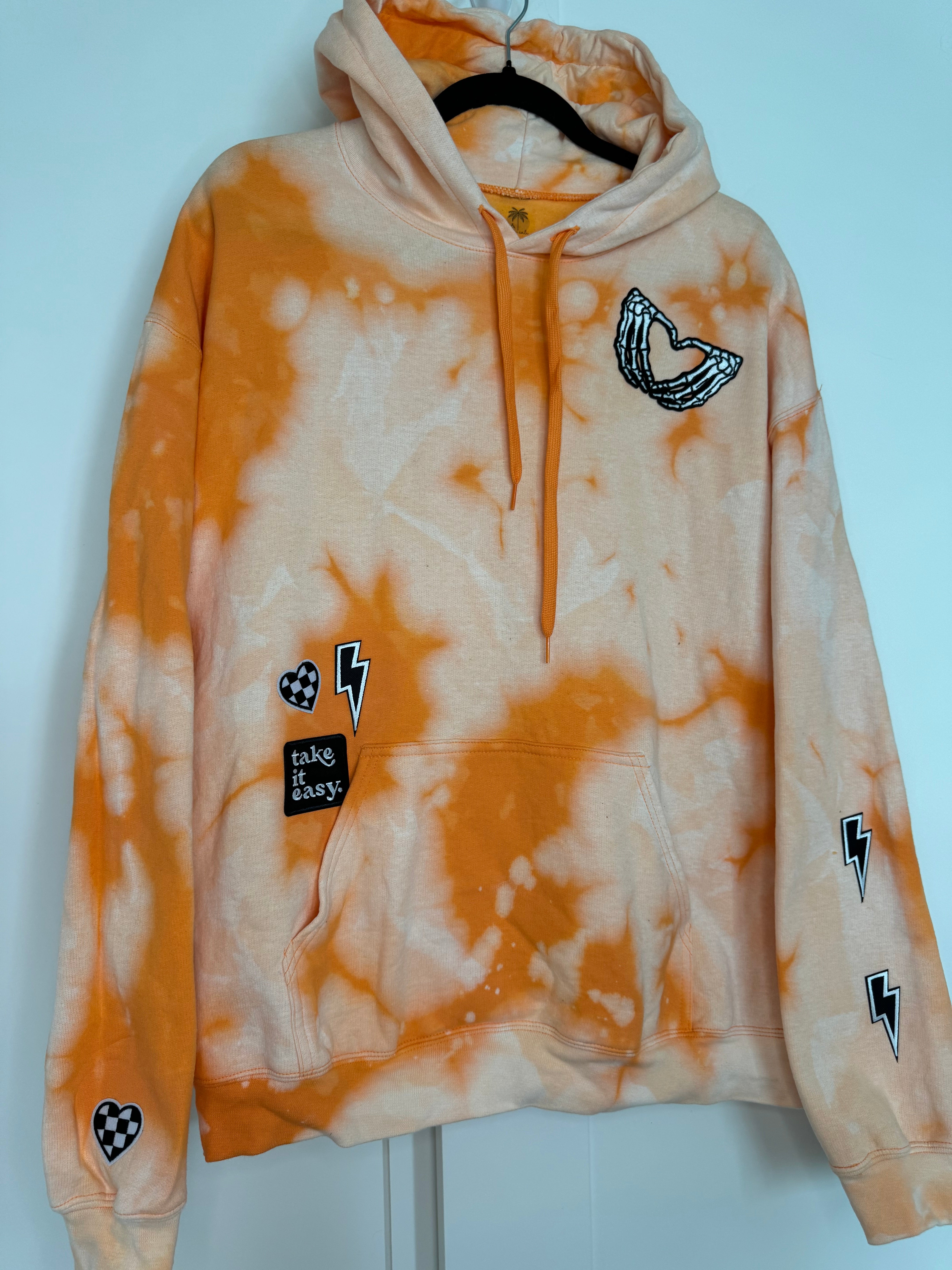 Large Patchwork Reverse Dye Unisex Hoodie