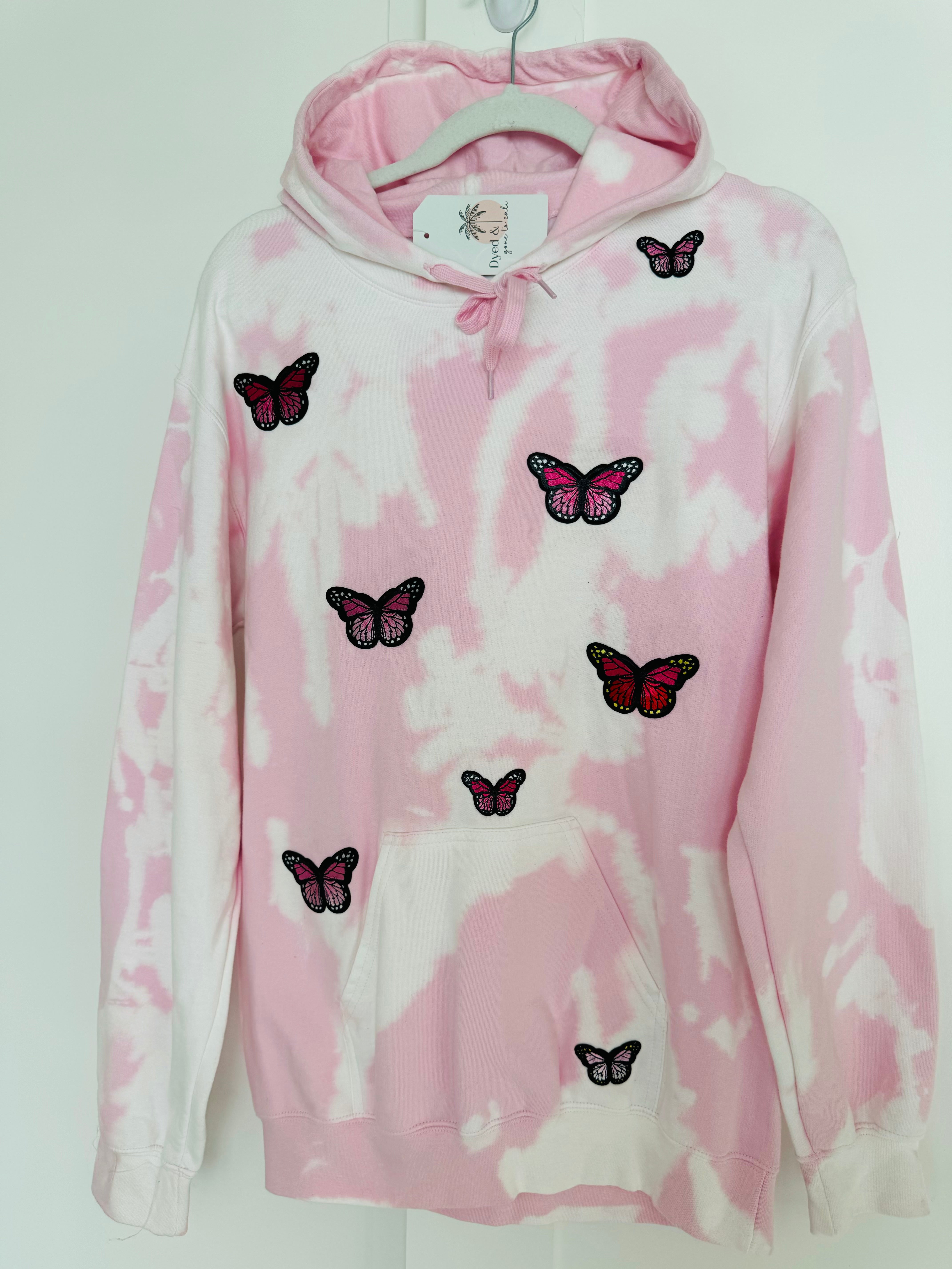 Small Butterfly Garden Patchwork Unisex Dyed Hoodie