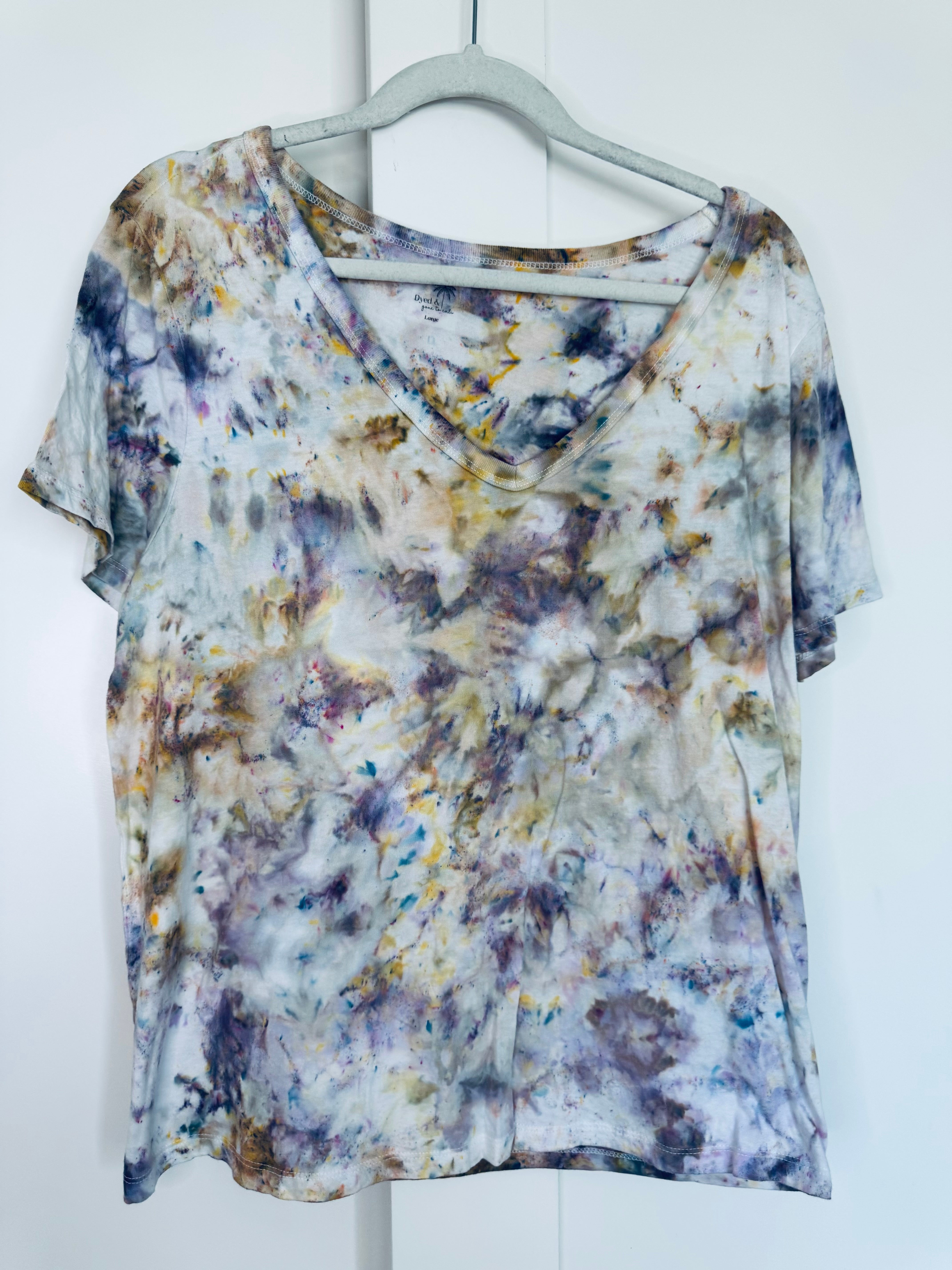 Large Ice Dye Vintage Soft V-Neck Ladies Tee