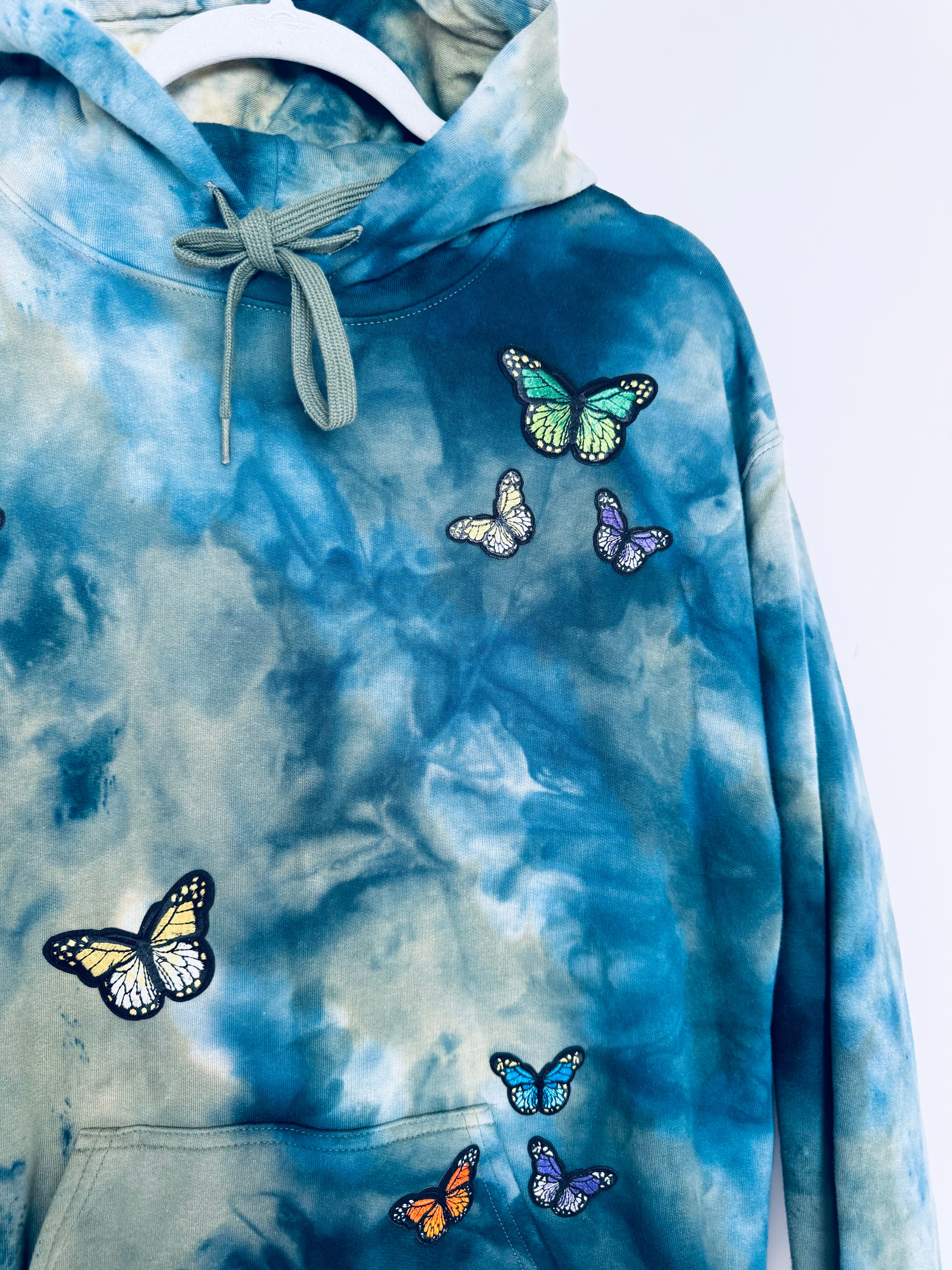 Medium Butterfly Garden Patchwork Unisex Dyed Hoodie