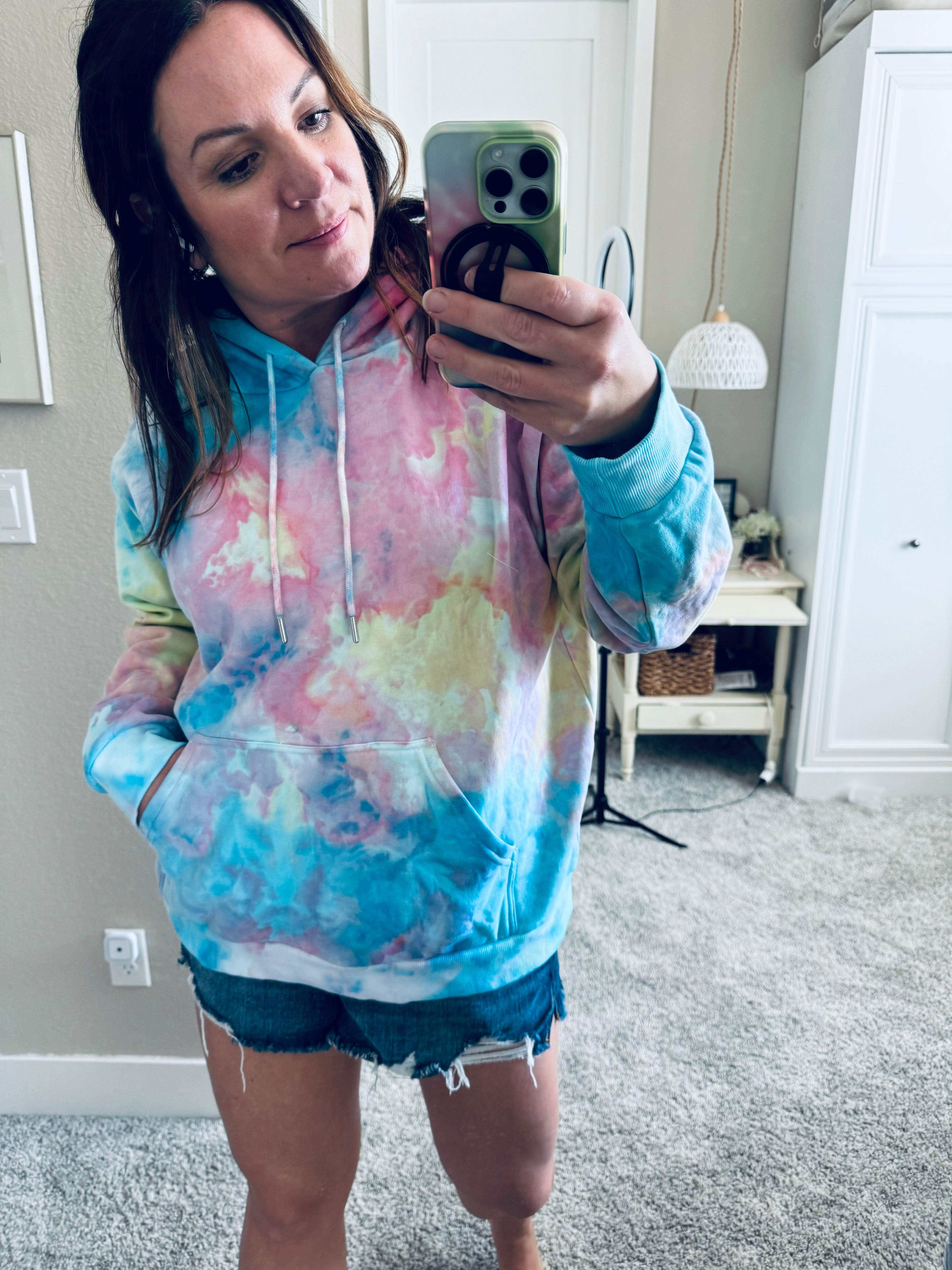 Large Cotton Candy Sky Ice Dye Ladies Hoodie