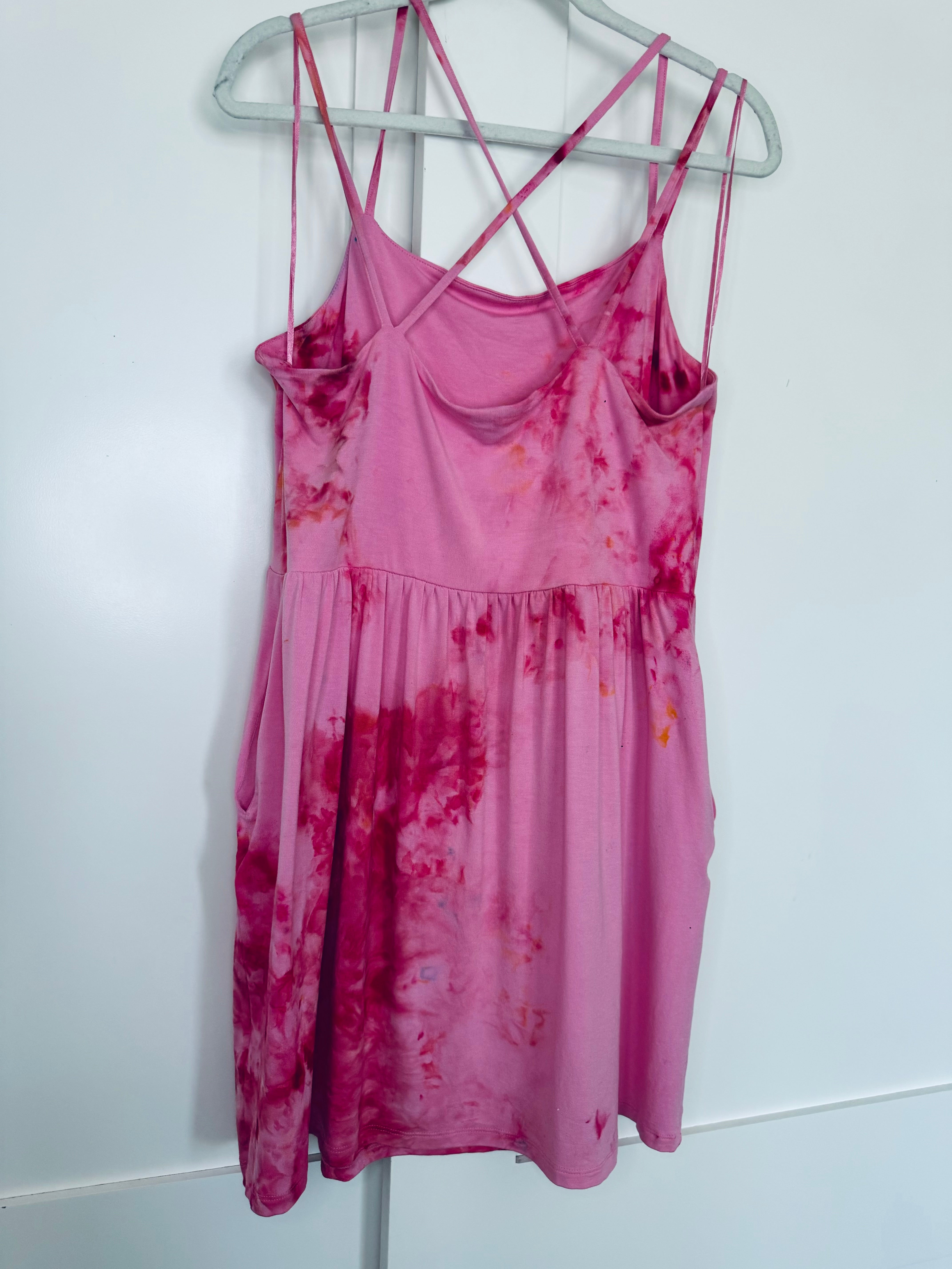 Small Pink on Pink Dyed Fit & Flare Strappy Dress