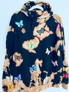 Large Butterfly Garden Patchwork Unisex Dyed Hoodie