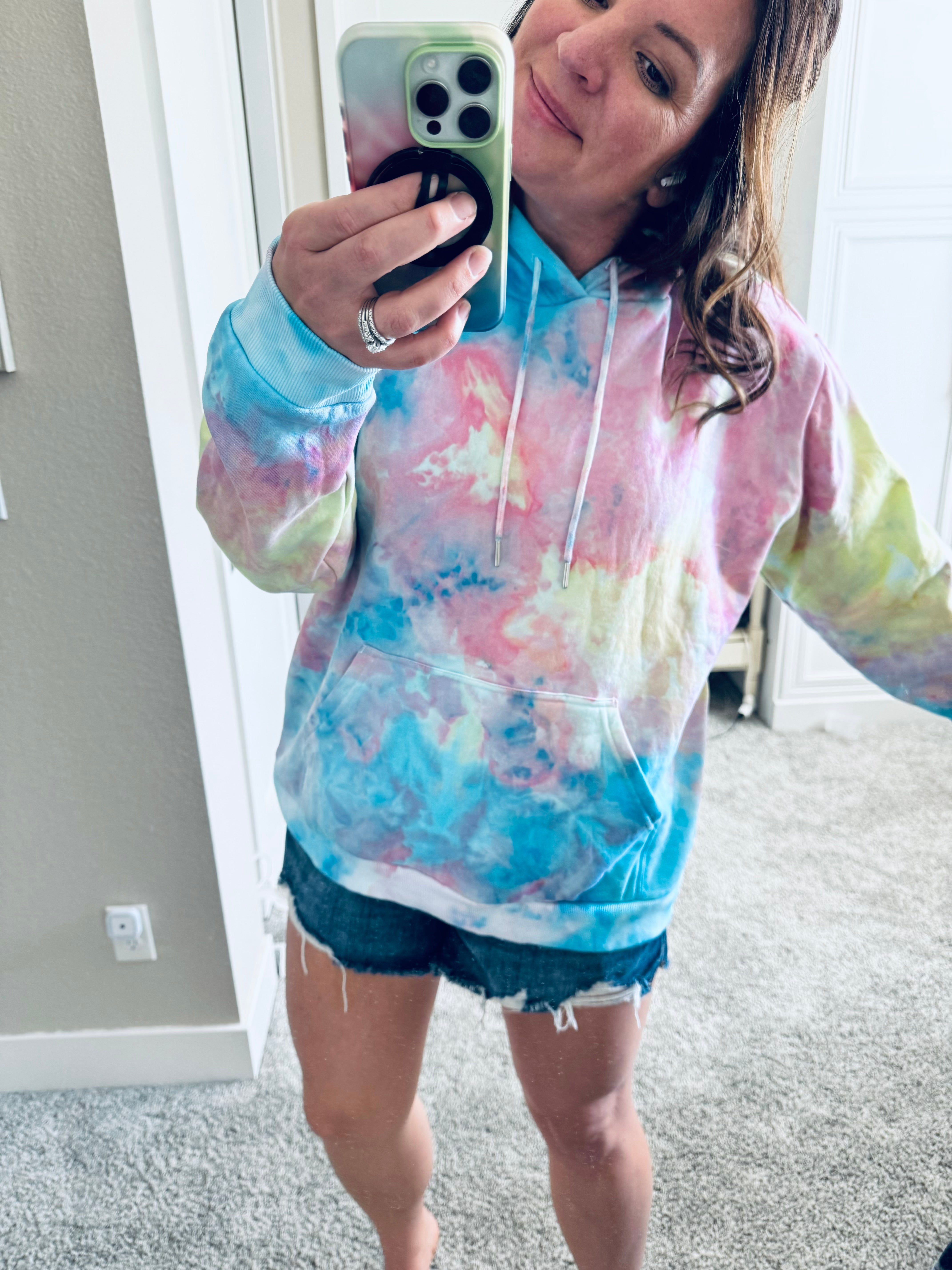 Large Cotton Candy Sky Ice Dye Ladies Hoodie