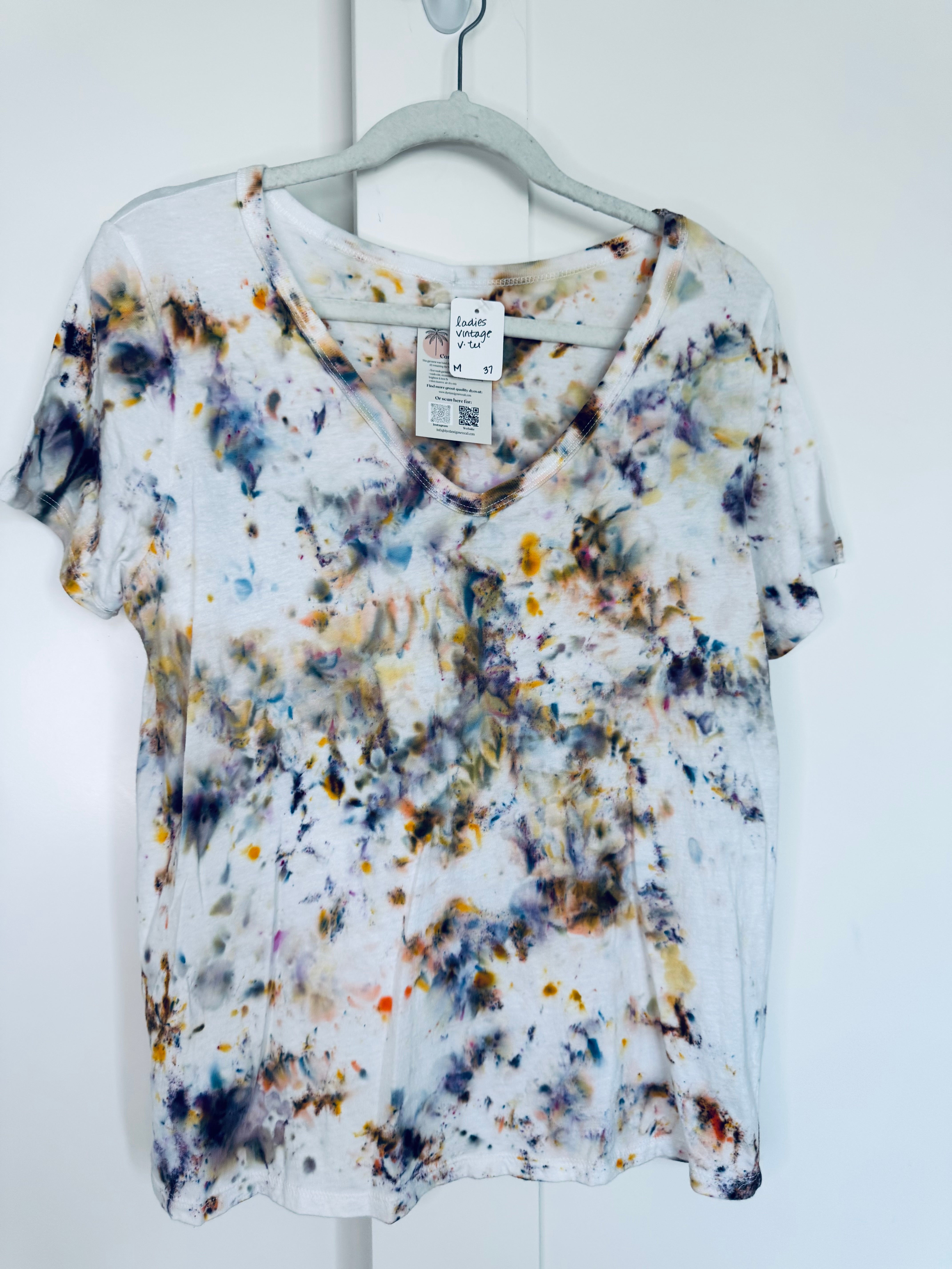 Medium Ice Dye Vintage Soft V-Neck Ladies Tee