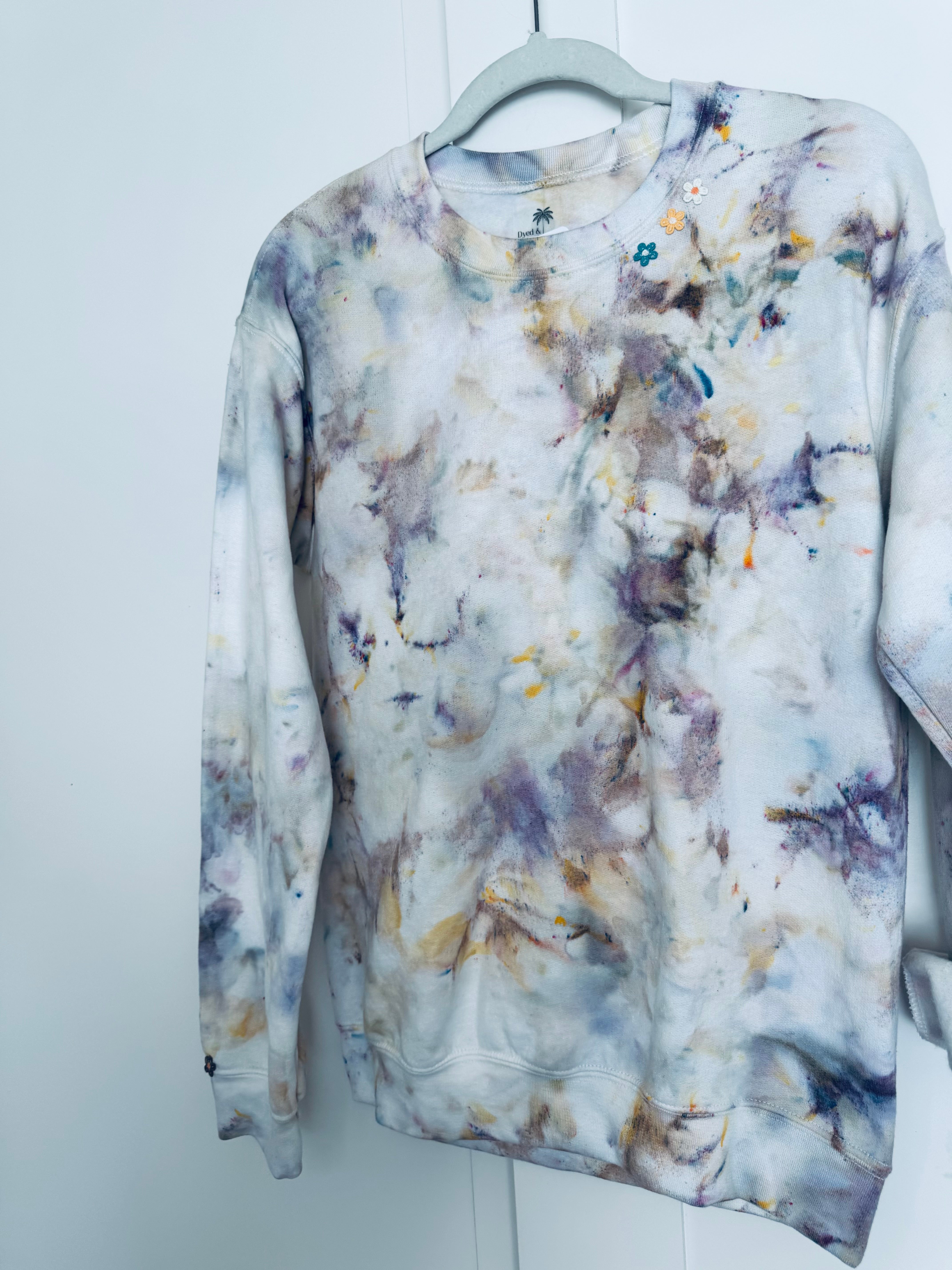 Small Unisex Ice Dye Embellished Crew