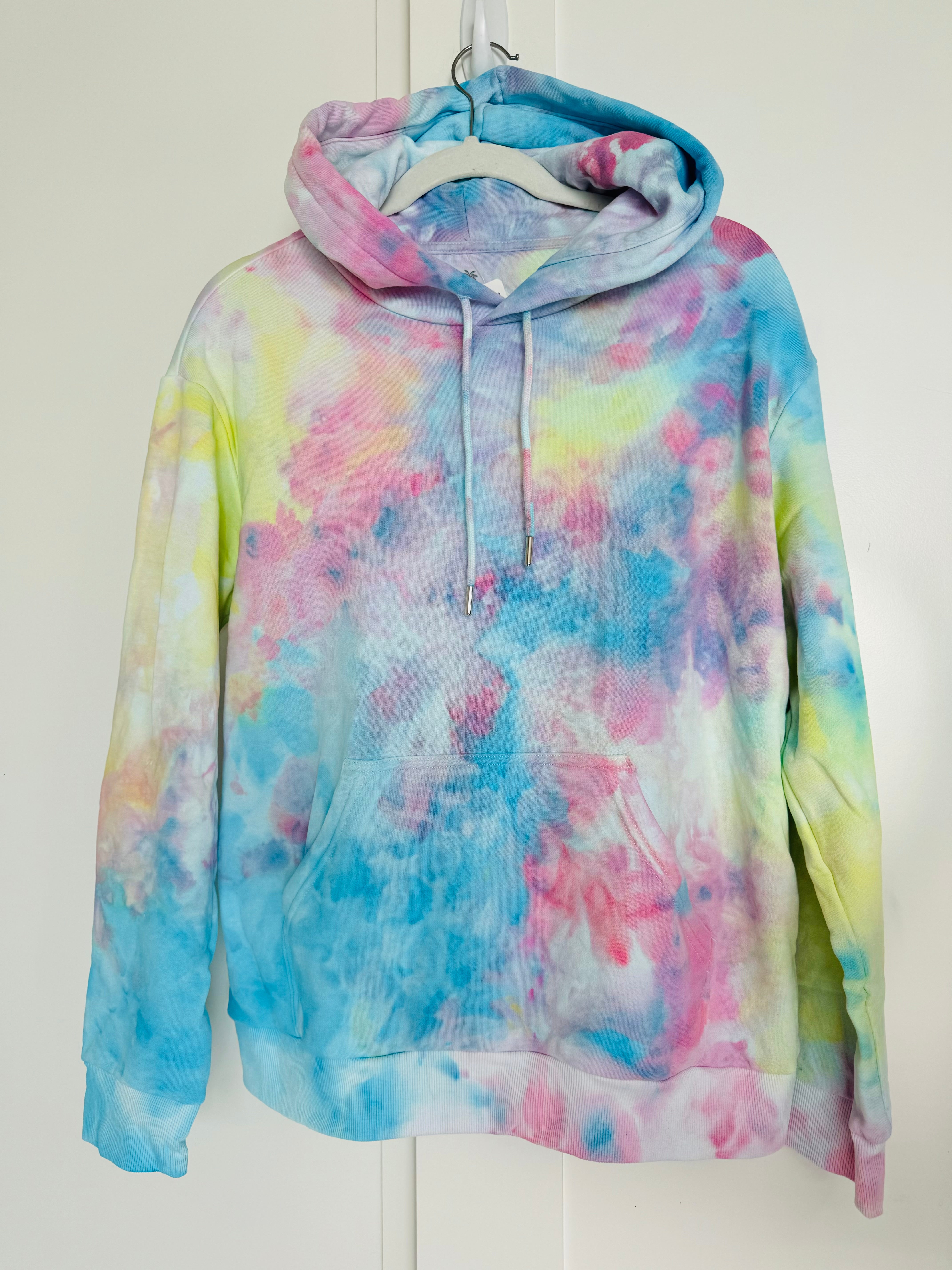 Small Cotton Candy Sky Ice Dye Ladies Hoodie