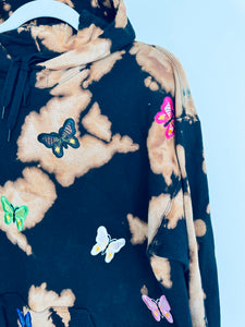 Large Butterfly Garden Patchwork Unisex Dyed Hoodie