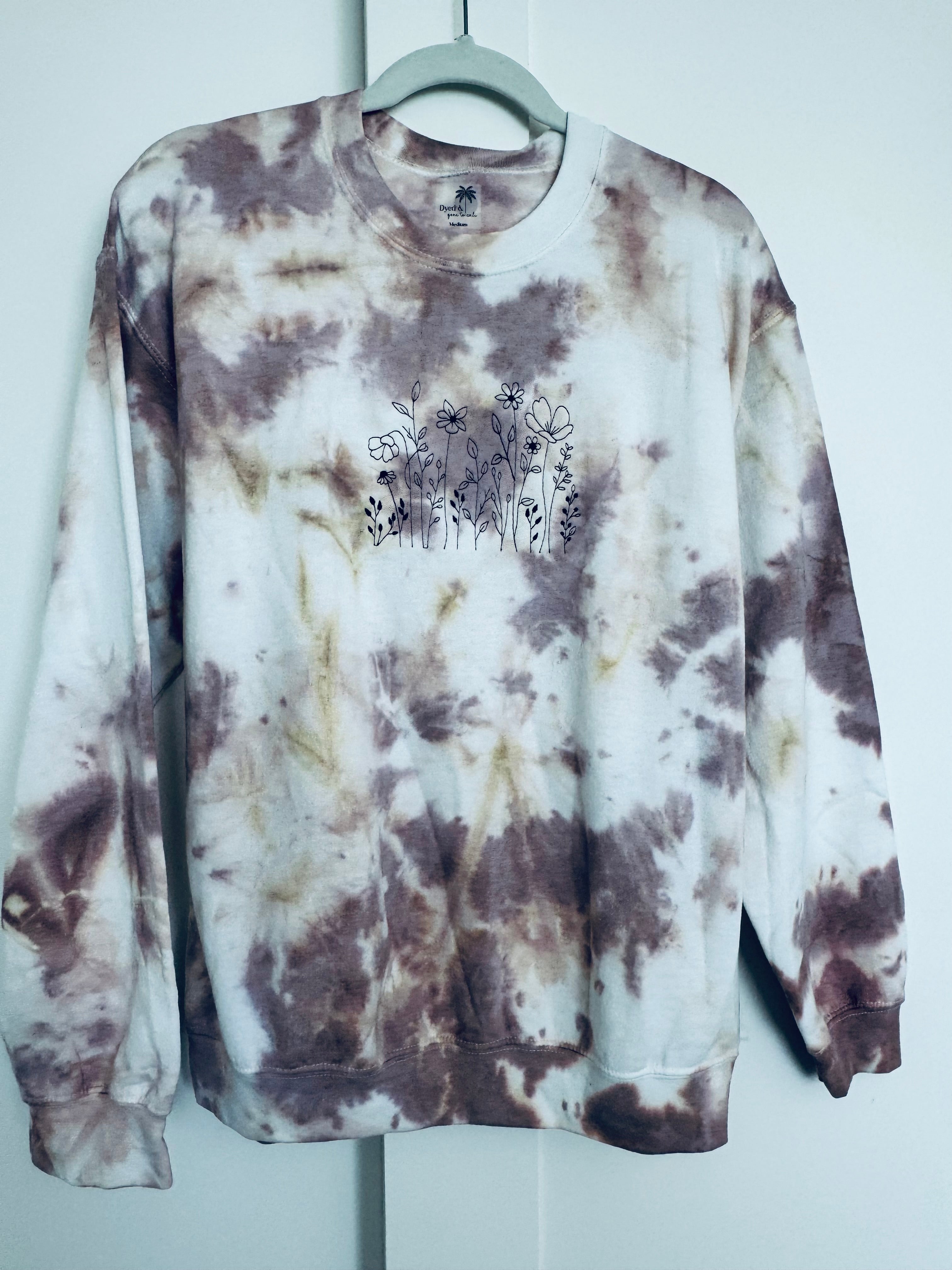 Cappuccino Dyed Floral Embroidery Crew