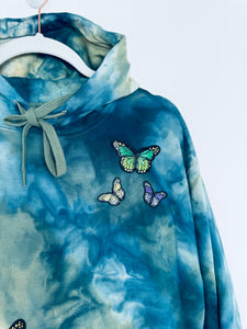 Medium Butterfly Garden Patchwork Unisex Dyed Hoodie