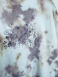 Cappuccino Dyed Floral Embroidery Crew