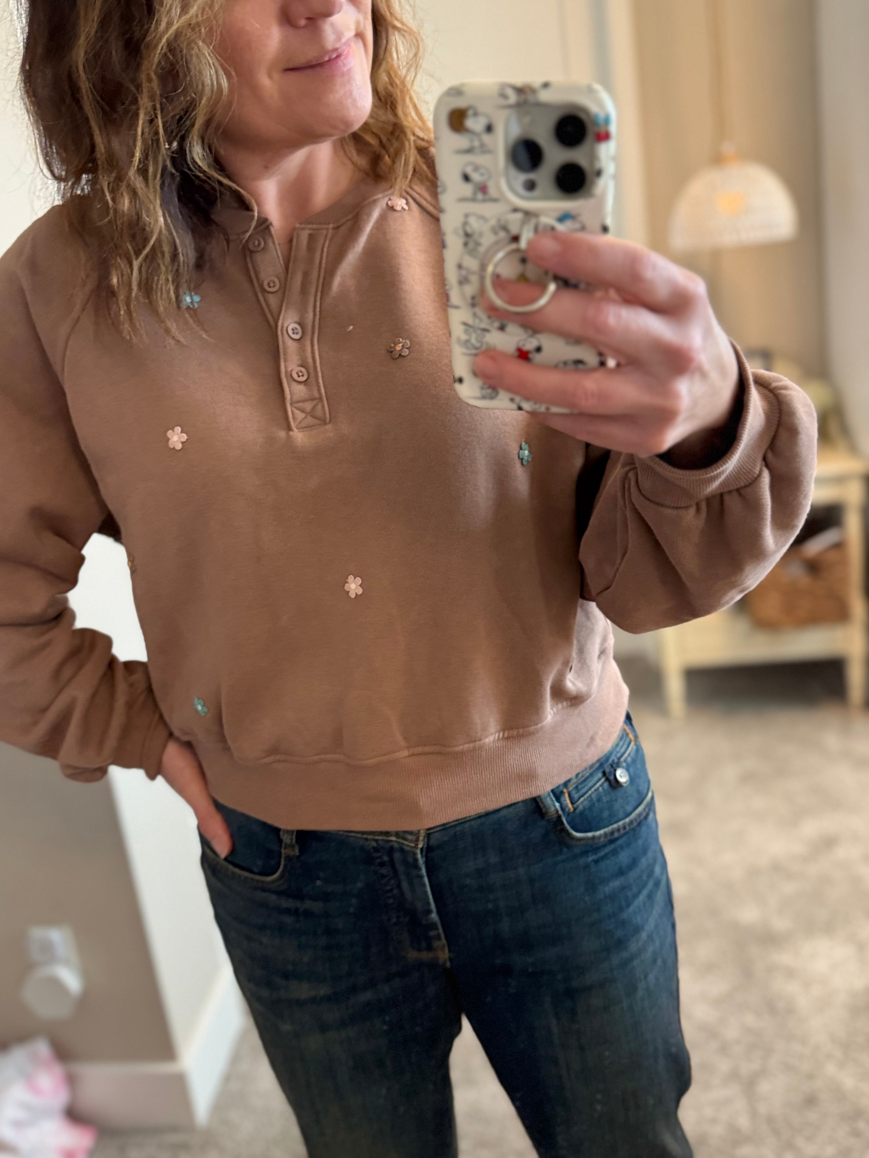 Small Floral Embellished So Cozy Henley