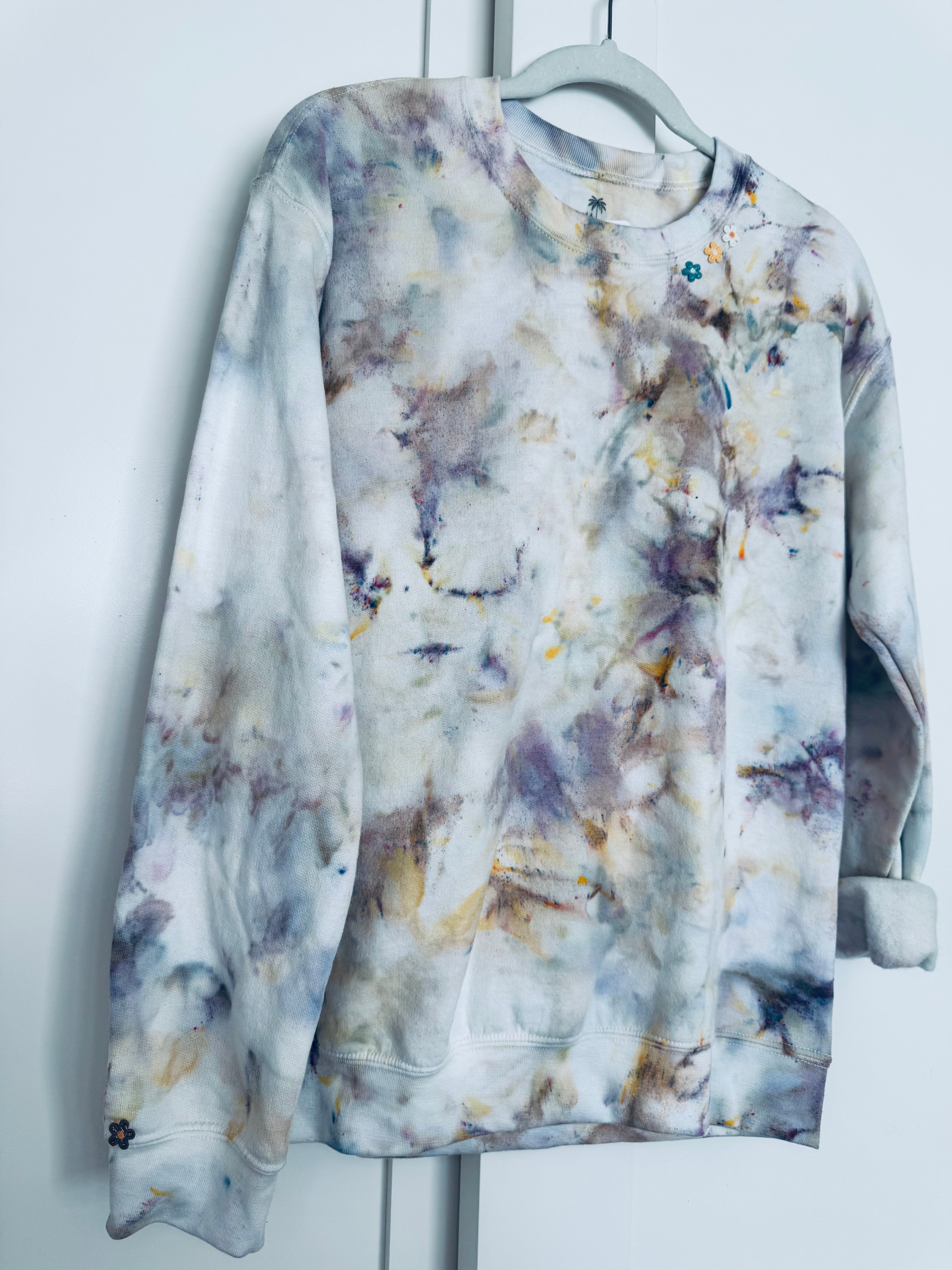 Small Unisex Ice Dye Embellished Crew