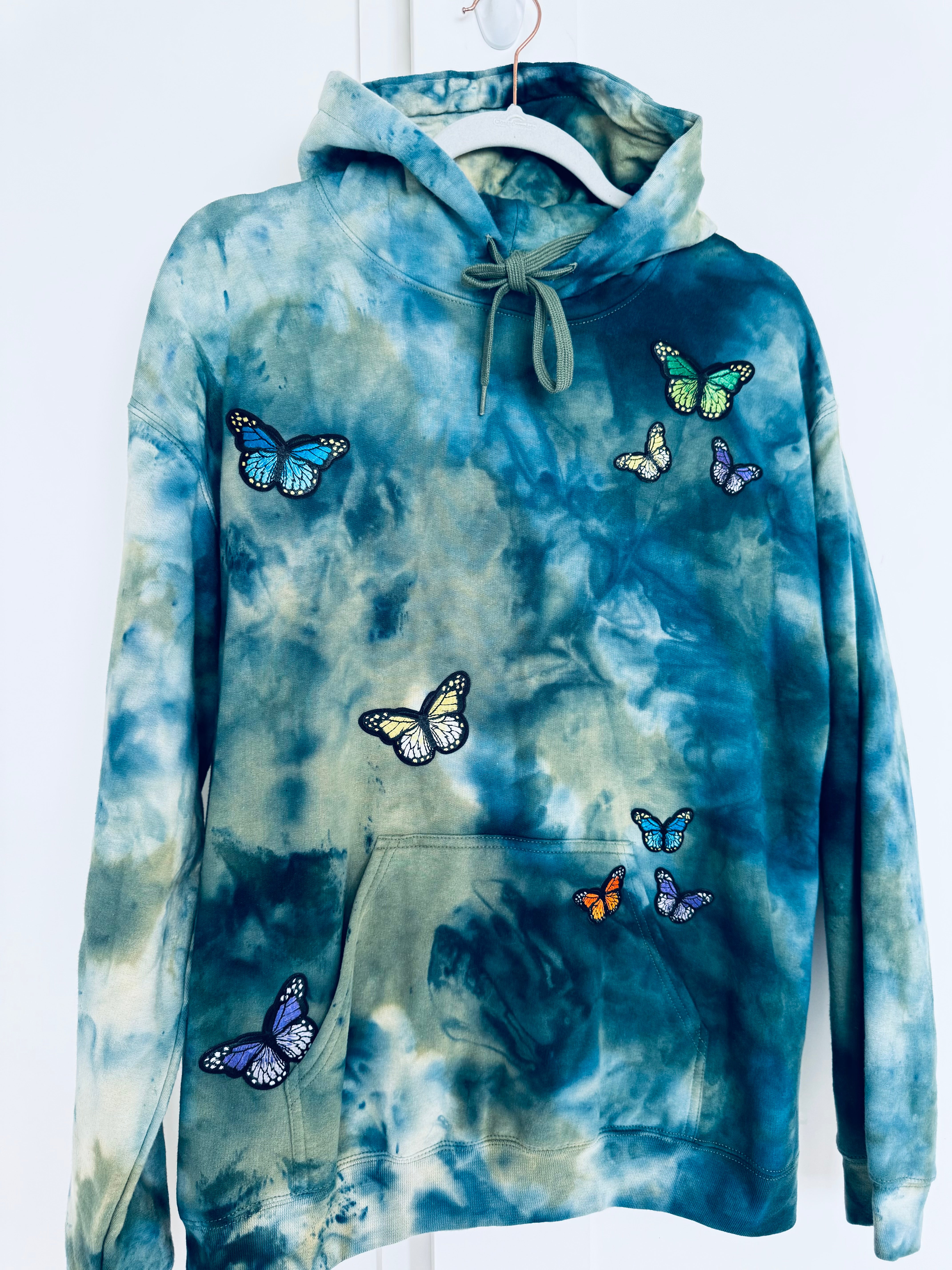 Medium Butterfly Garden Patchwork Unisex Dyed Hoodie