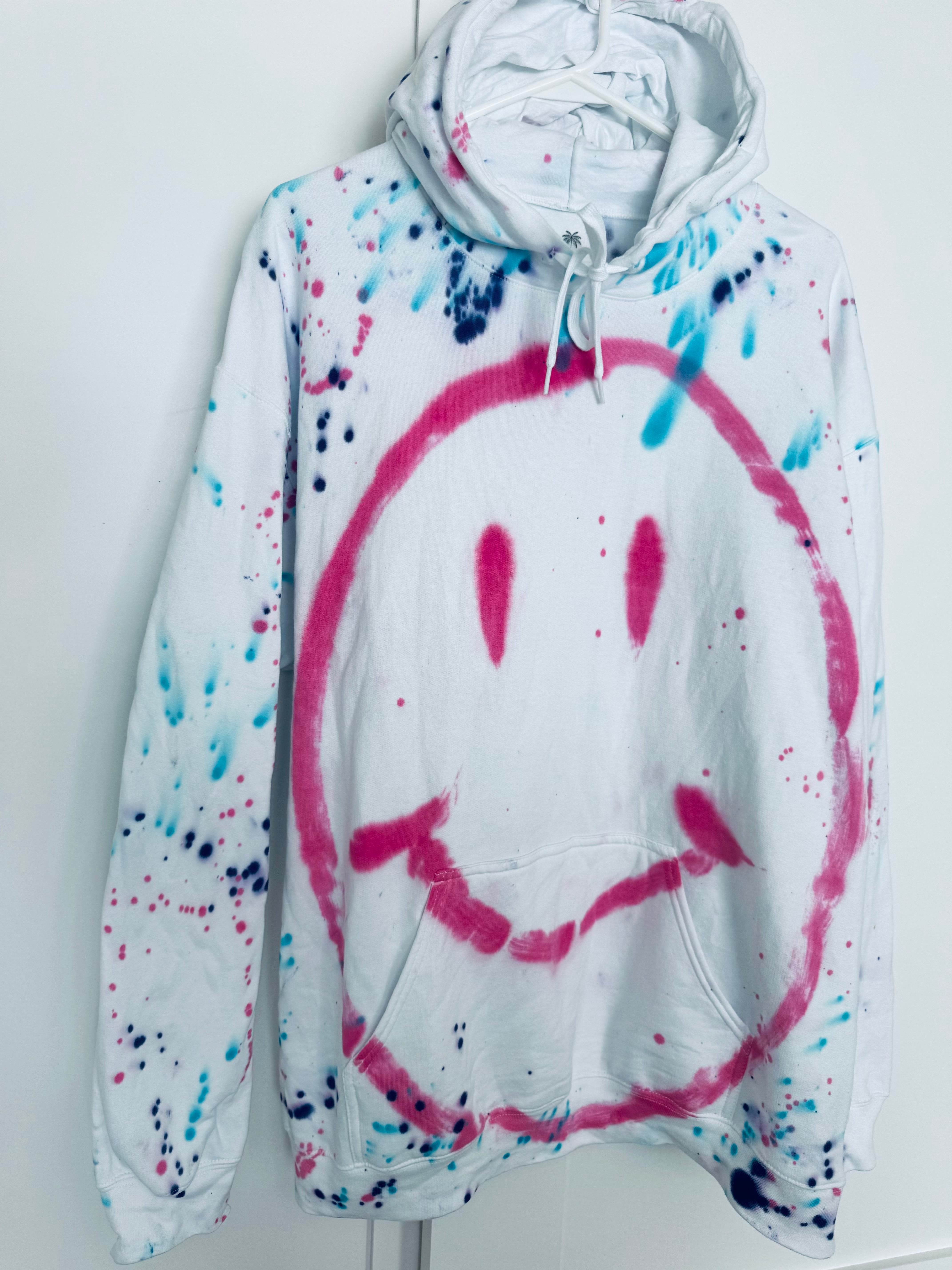 Adult Smiley Splatter Unisex Hoodie < Large and XL >