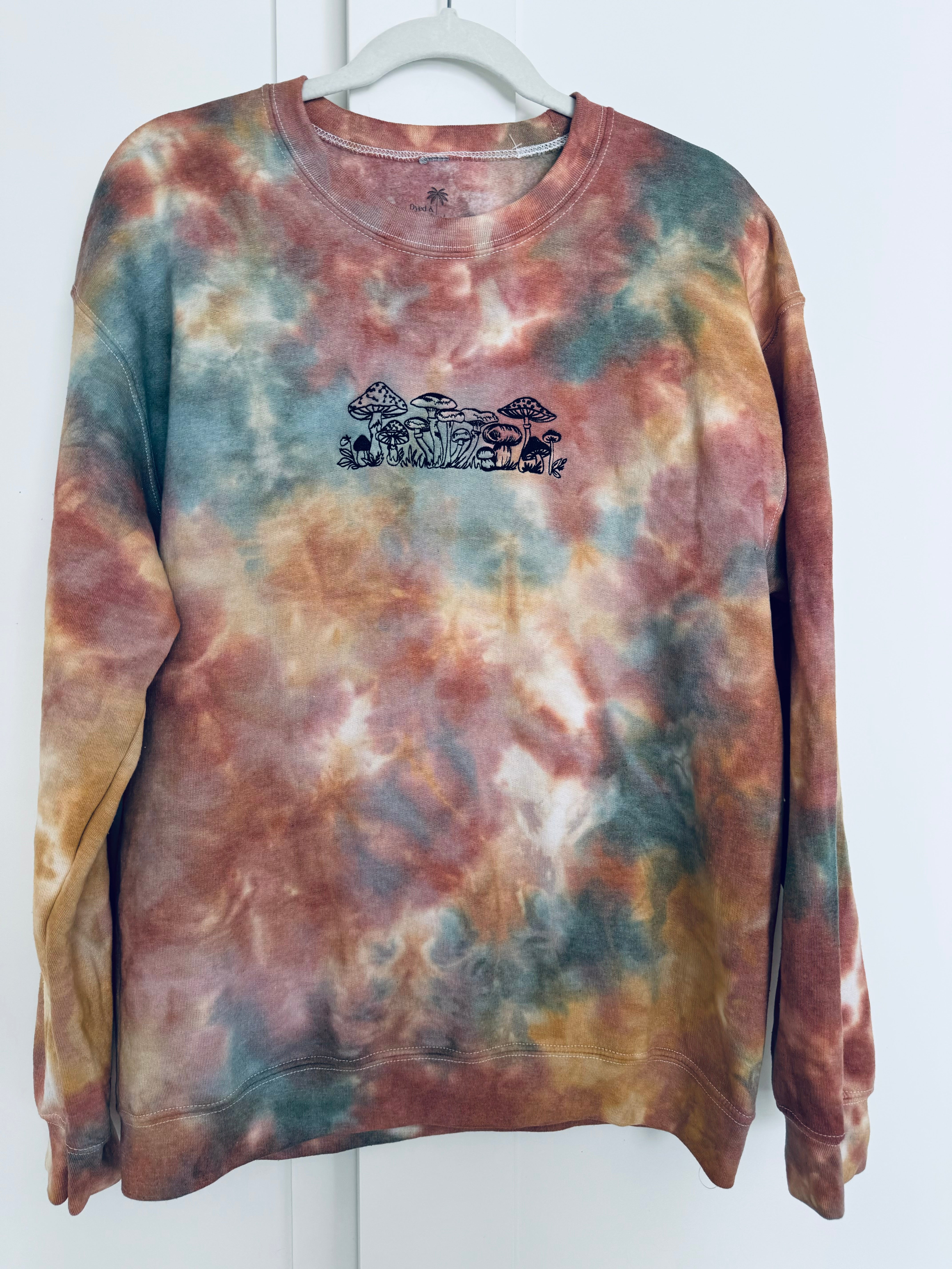 Medium Dyed Embroidered Mushroom Unisex Crew