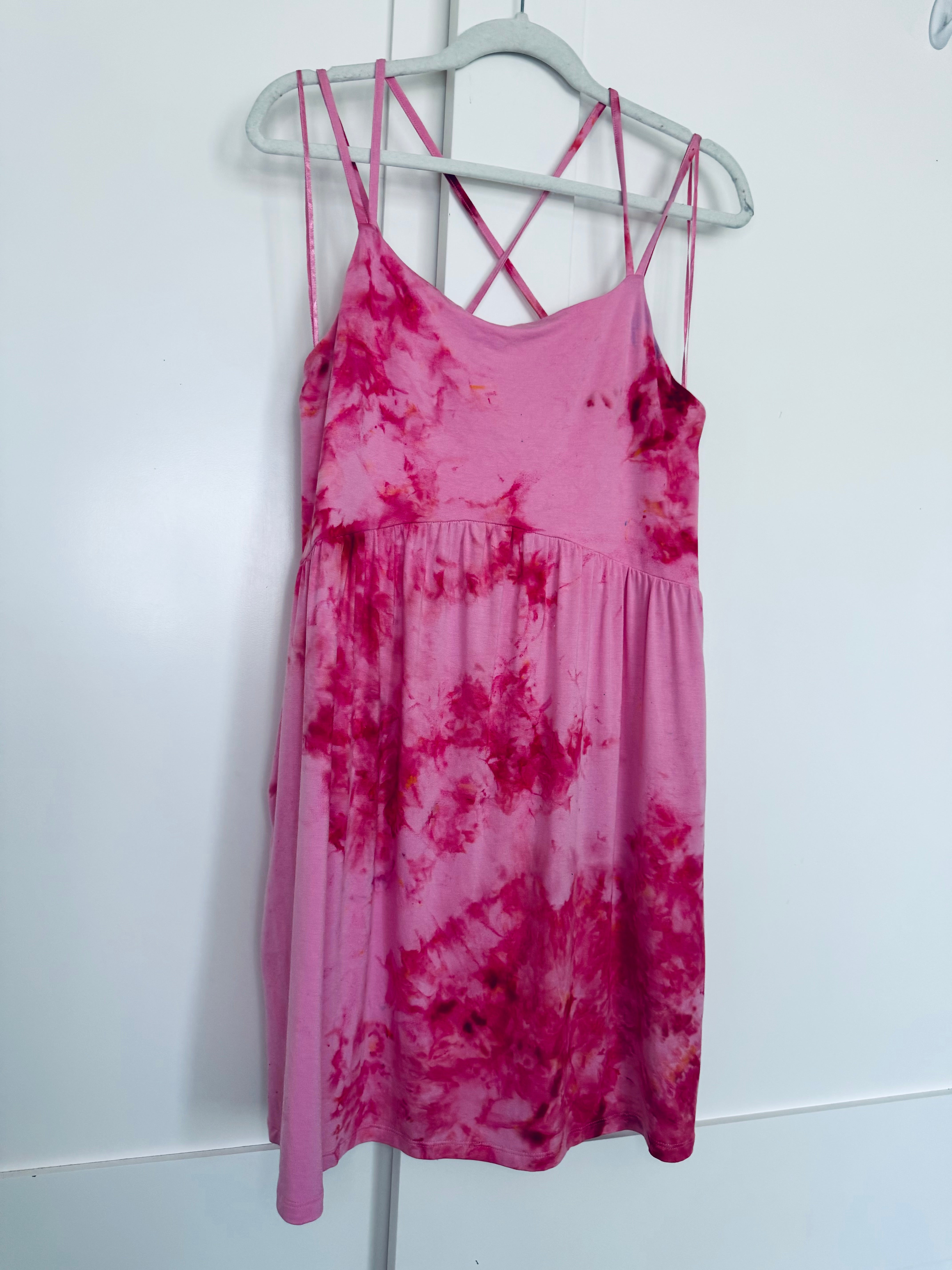 Small Pink on Pink Dyed Fit & Flare Strappy Dress