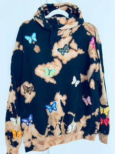 Large Butterfly Garden Patchwork Unisex Dyed Hoodie