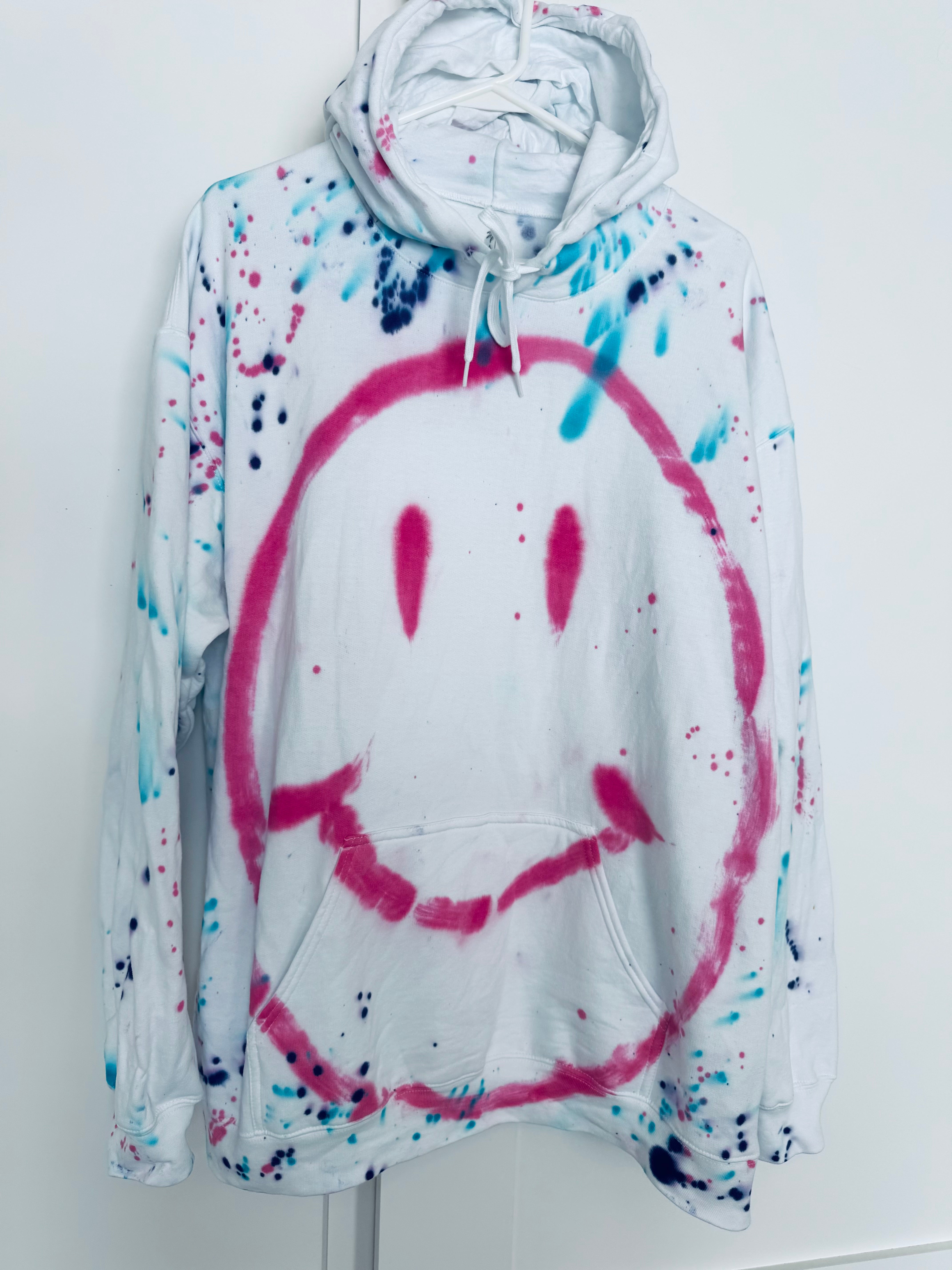 Adult Smiley Splatter Unisex Hoodie < Large and XL >